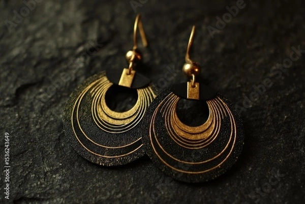 Fototapeta Elegant arcs in gold layered over obsidian black