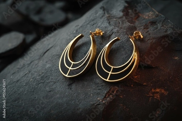 Fototapeta Elegant arcs in gold layered over obsidian black