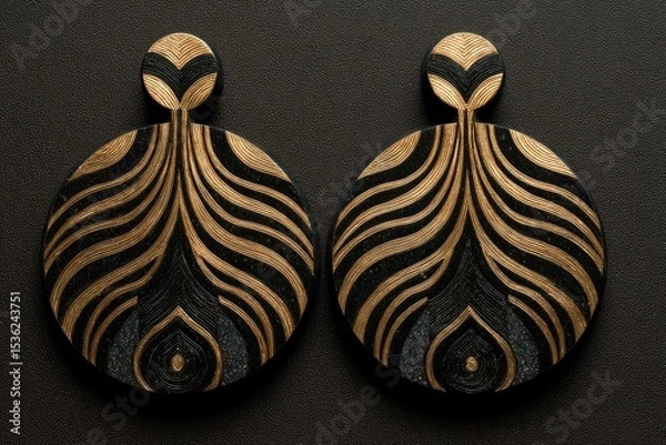 Fototapeta Elegant arcs in gold layered over obsidian black