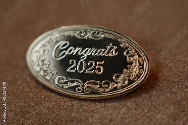 Fototapeta Elegant swirl script inside oval badge "Congrats 2025"