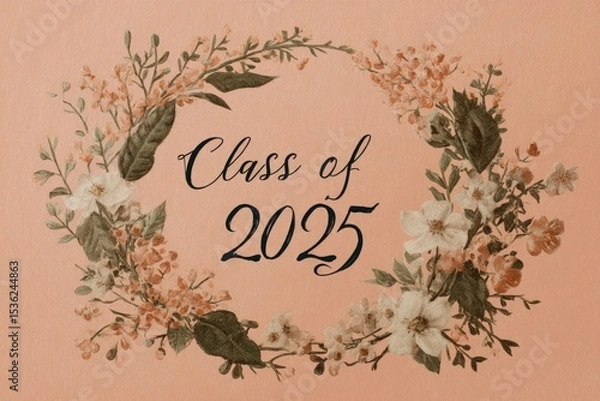Fototapeta Elegant wreath around "Class of 2025" in script font