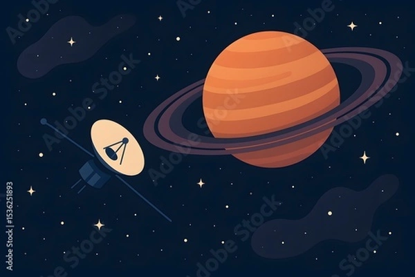 Fototapeta Vector Space Exploration: Saturn in the Celestial Cosmos