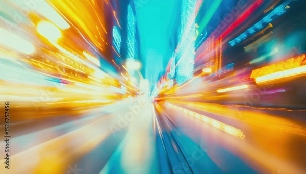 Fototapeta Blurred motion city street lights at night create an abstract view