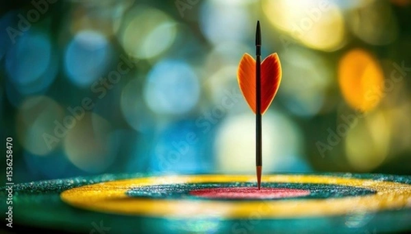 Fototapeta Precise Accuracy: Arrow Striking Bullseye in Vibrant Nature