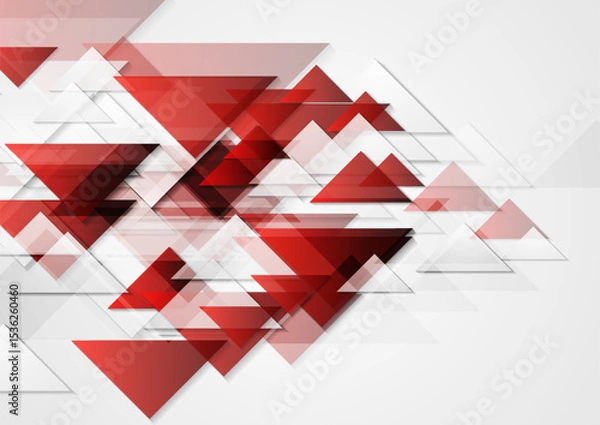 Obraz Red white geometric tech background with glossy triangles. Abstract concept vector design
