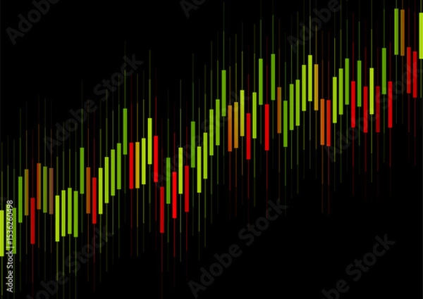 Obraz Abstract green red growing financial linear graph chart background. Vector lines tech design