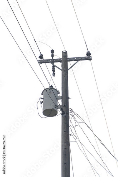 Fototapeta Utility Pole with Transformer on Transparent Background PNG Stock Image