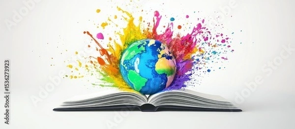 Fototapeta Vibrant Earth, An Open Book Unleashes Global Knowledge and Creativity