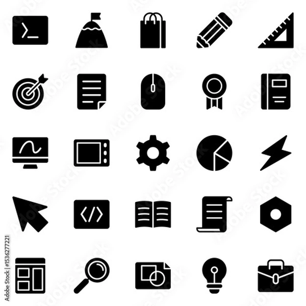 Fototapeta Collection of Basic Education Related Vector Solid Icons. Contains Icons like Target, Edit, Graph, Web and more. Editable stroke. 48x48 pixels