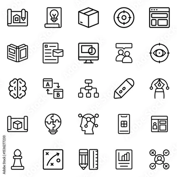 Fototapeta Collection of Basic Education Related Vector outline Icons. Contains Icons like Target, Edit, Graph, Web and more. Editable stroke. 48x48 pixels