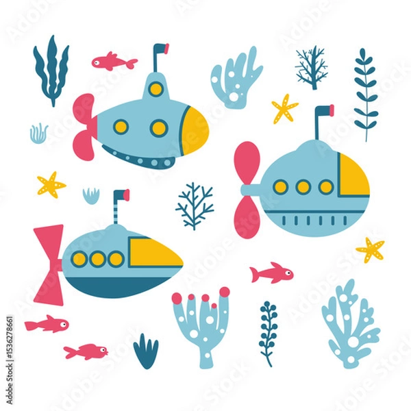 Obraz Various submarines and plants set