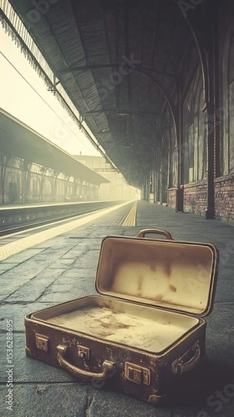 Obraz Empty suitcase on train station platform