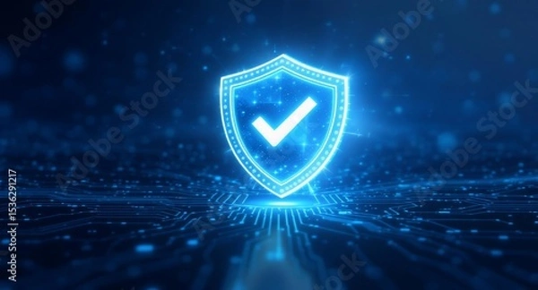 Fototapeta Digital Security Shield: Glowing Checkmark