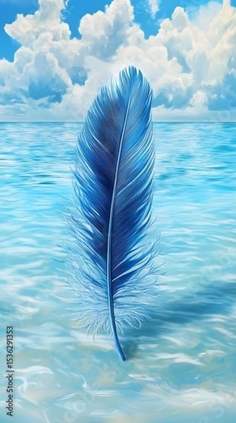 Obraz Feather on water with clouds