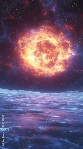 Obraz Fiery celestial body over water