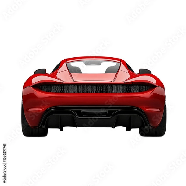 Obraz Sleek red sports car with modern design, showcasing its aerodynamic rear and distinctive features, exuding speed and luxury