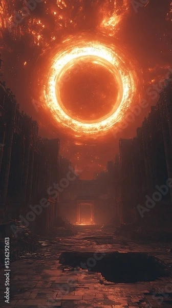 Obraz Fiery ring above deserted city