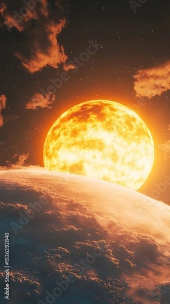 Obraz Fiery sun rises above planet