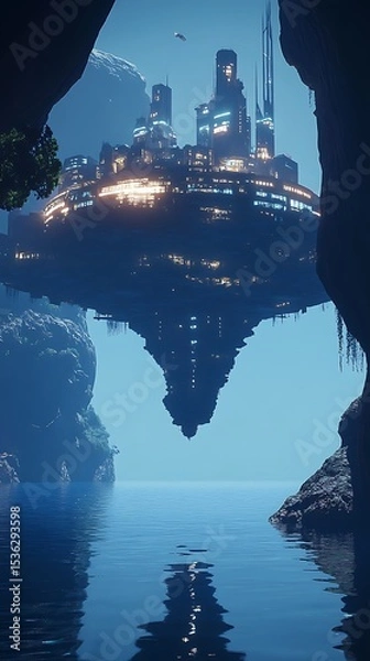 Obraz Floating city reflection in water