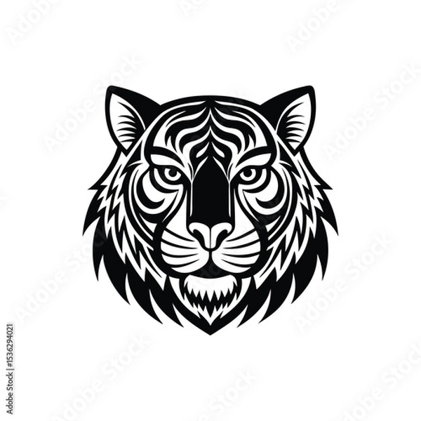 Fototapeta Flat and Minimal Tiger Head Tattoo icon vector illustration on white background
