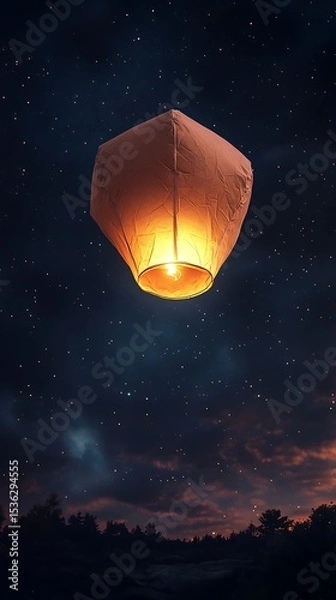 Obraz Floating lantern at night