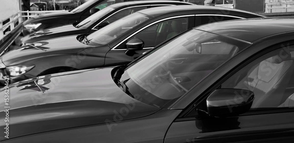 Obraz cars standing in a row. Fleet of generic modern autos Transportation Luxury vehicle fleet consisting of generic  brandless design automobile background