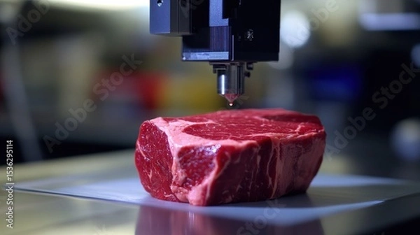 Fototapeta Raw steak being analyzed