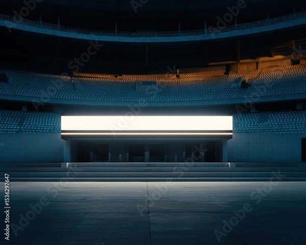 Fototapeta Empty stadium at night with a bright billboard