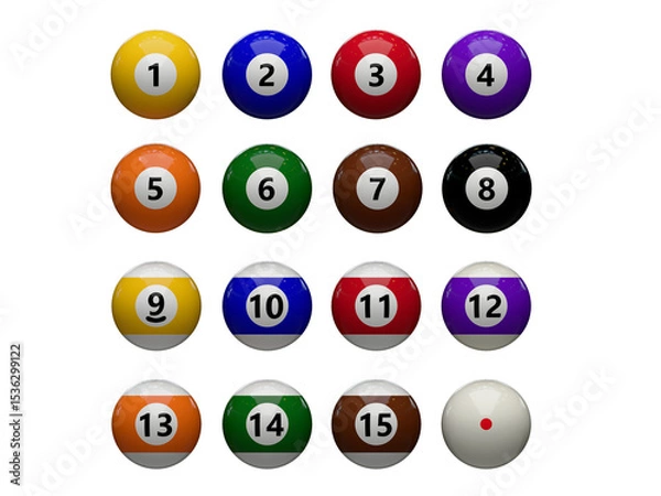 Obraz 3d rendered pool ball set on alpha background
