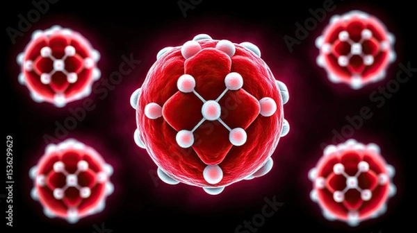 Fototapeta Molecular structure red cell science medical illustration AI drug synthetic binds receptor futuristic glowing biology chemistry research laboratory digital health innovation technology microscopic