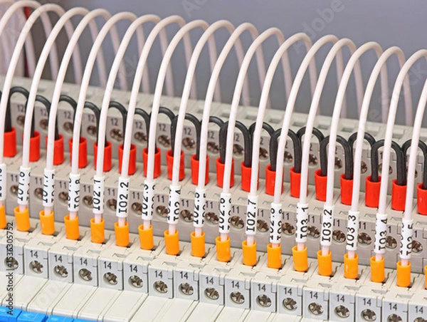 Fototapeta Connection of ultra-thin intermediate relays using insulated mounting wires. 