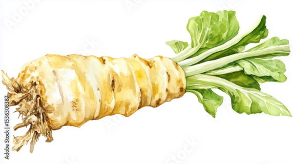 Obraz Vector illustration of watercolor paint, one single horseradish root of wasabi, isolated on white background