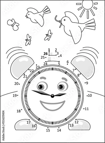 Fototapeta Alarm clock connect the dots puzzle and coloring page
