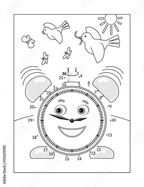 Fototapeta Alarm clock connect the dots puzzle and coloring page
