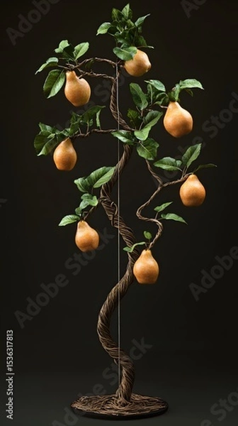 Fototapeta Pear tree sculpture with decorative pears.