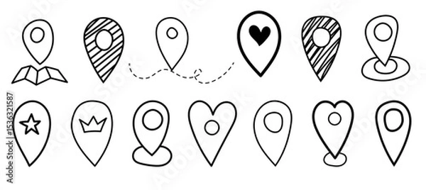 Obraz Various styles of location markers and symbols for maps and navigation applications