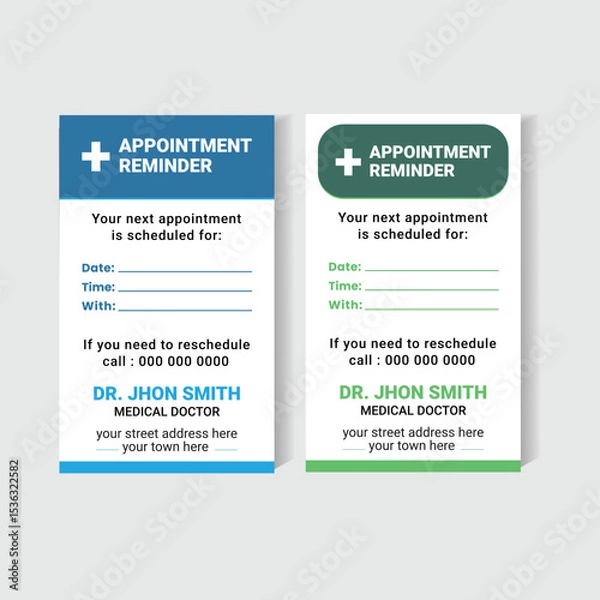 Fototapeta Medical Appointment Reminder Card Template for Doctors and Clinics
