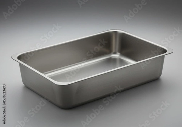 Fototapeta Rectangular stainless steel container on gray background