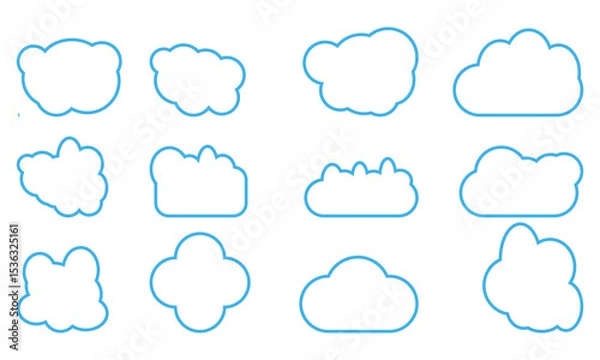 Obraz Various Cloud Shapes in a Bright Blue Sky cloud outline icons set