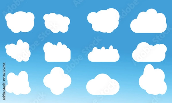 Obraz Various Cloud Shapes in a Bright Blue Sky and cloud shape icons set