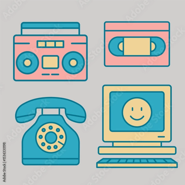 Obraz Retro Bright Colored 1990's Items Icon Illustrations