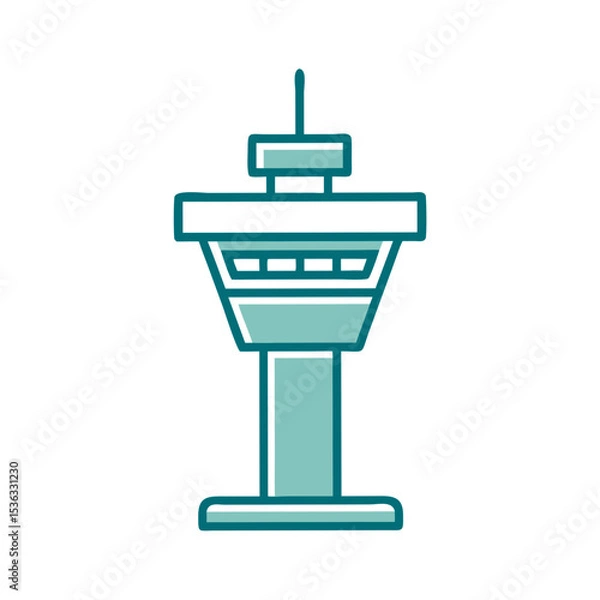 Obraz Minimal line icon of a control tower with radar  