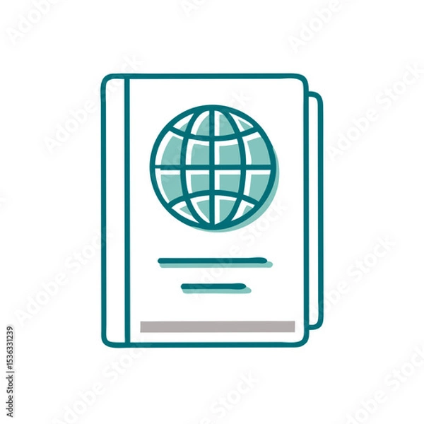 Obraz Outline illustration of a passport with a globe symbol on cover  