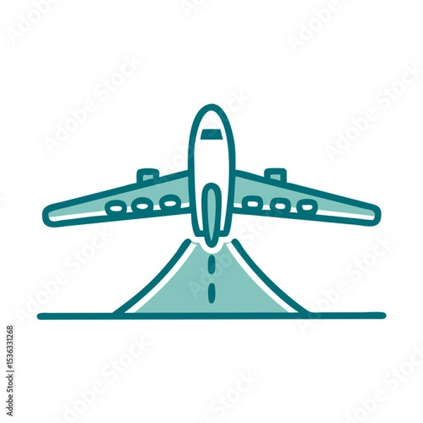 Obraz Airplane landing on runway with simple line art style  