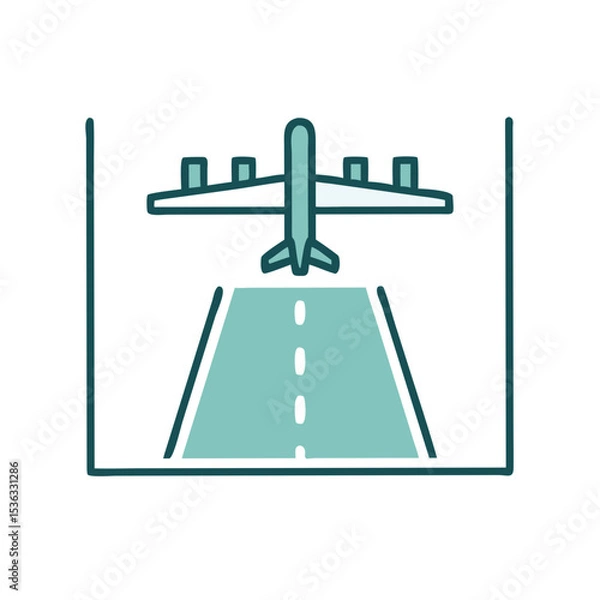 Obraz Airplane descending towards runway in minimalist line art style  