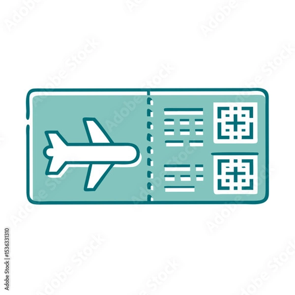 Obraz Airplane boarding pass with QR code in minimalist design  