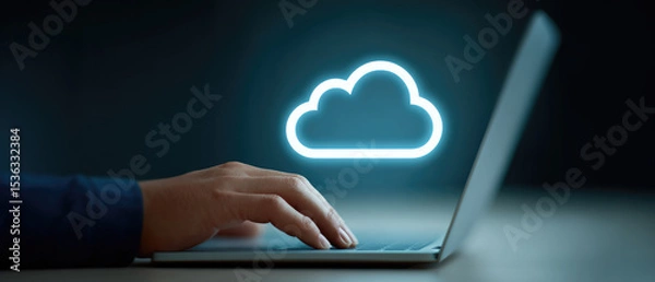 Obraz Cloud computing action remote office digital interaction virtual environment close-up viewpoint technology concept for enhanced productivity