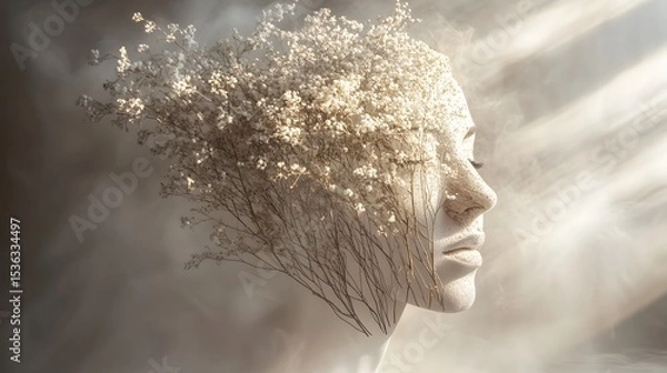 Obraz Nature's Embrace: Woman's Face Merging with Floral Elements