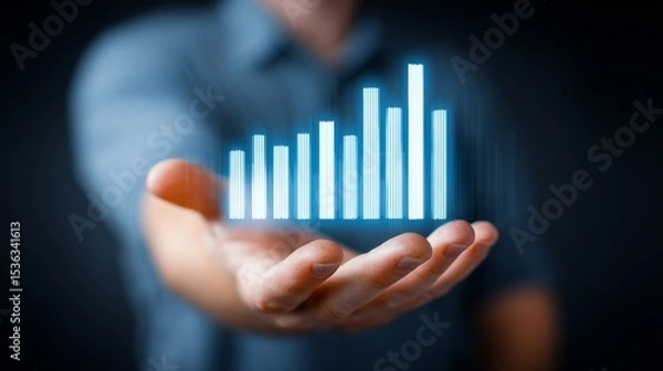 Fototapeta Hands presenting digital growth chart, symbolizing success and progress in business.