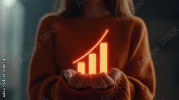 Fototapeta Person holding money growth graph to symbolize business success and development.